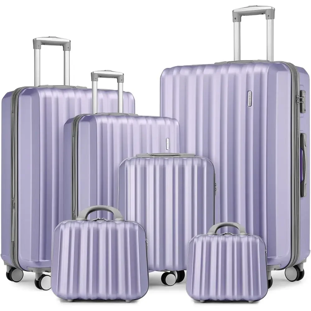 Expandable Hard Shell Luggage Set - 6-delige lavendelkleurige uitbreidbare hardcase spinner koffersset