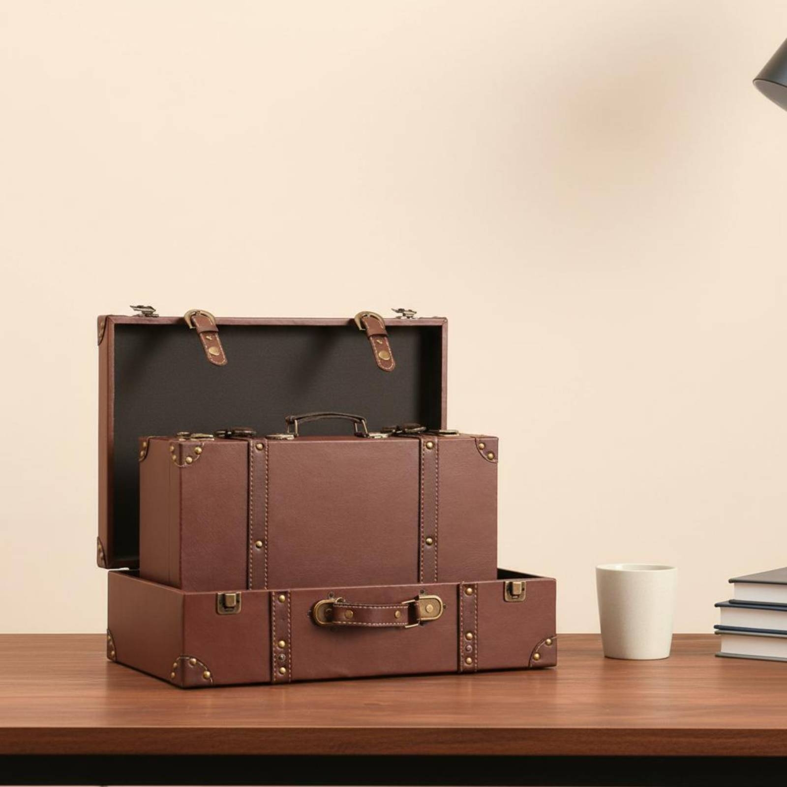 Retro Vintage Trunk Suitcase - Vintage koffer, lederlook, harde koffer, retro