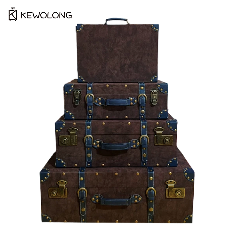 Retro Vintage Trunk Suitcase - Vintage leren koffer opbergdoos, houten kist