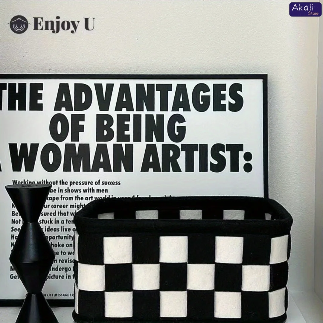 Cosmetic Bags - 2026 Zwart-wit geruite opbergmand, bureau-opbergorganizer voor